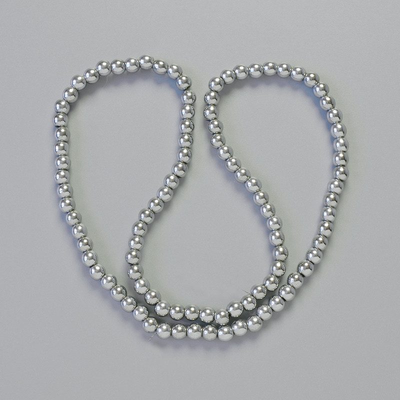 Hematite Beads Round Silver, diameter 4mm+/-, length 42cm+/- on a thread