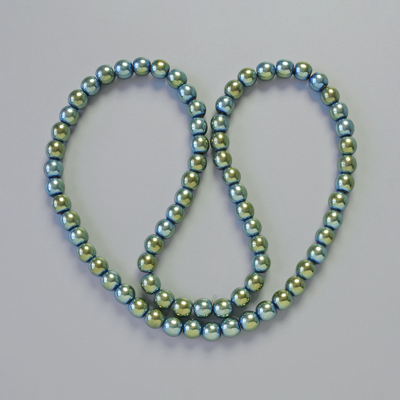 Hematite Beads Round Chameleon Green, diameter 6mm+/-, length 42cm+/- on a thread