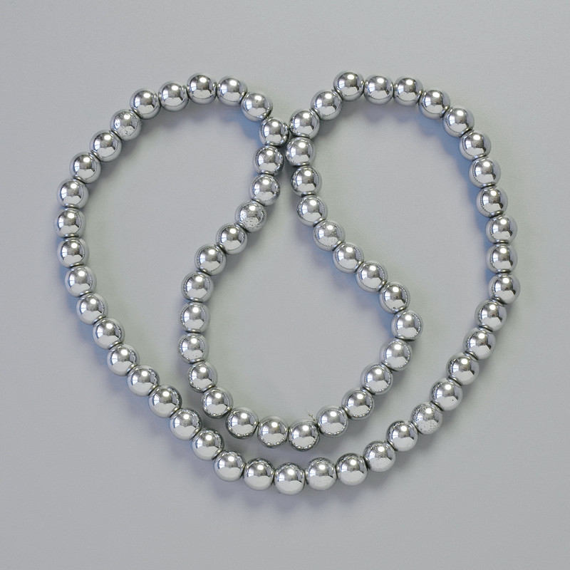 Hematite AAA Beads, smooth round, silver colour, diameter 6mm+/-, length 42cm+/- on thread