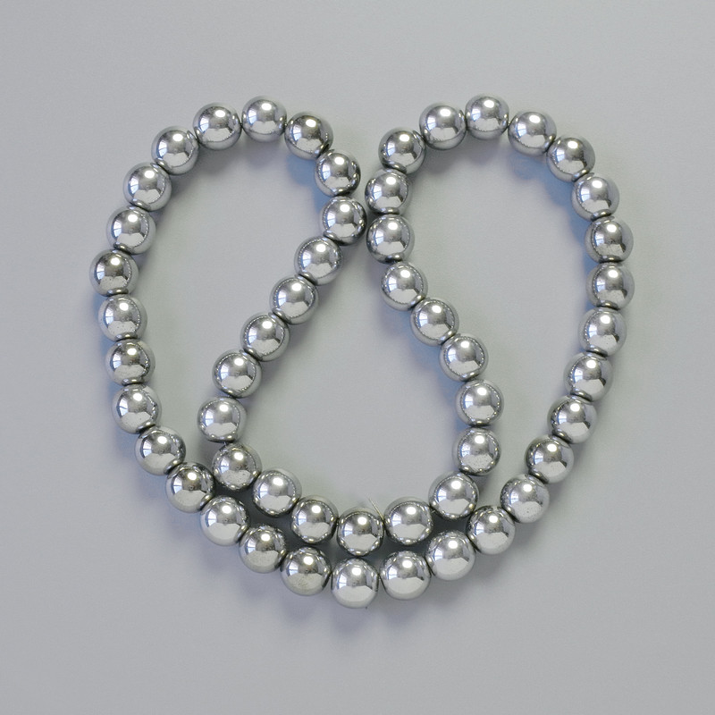 Hematite AAA Round Beads, Silver Colour, Diameter 8mm+-, Length 42cm+- on a Thread
