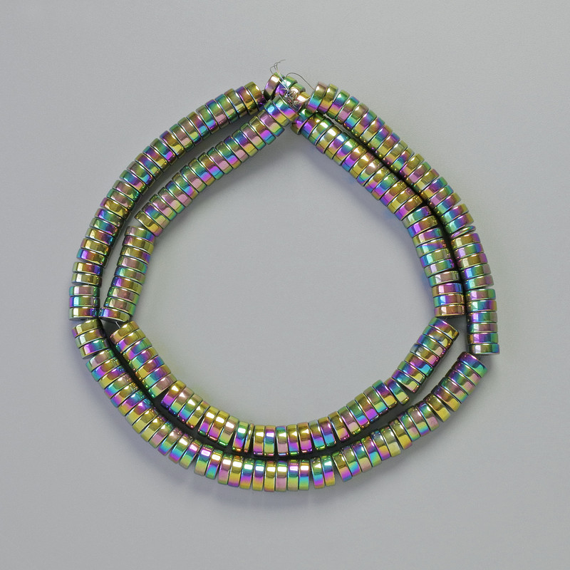 Hematite Rondelle Insert Beads, Multicolour, Diameter 6x2mm+/-, Length 42cm+/- on a String