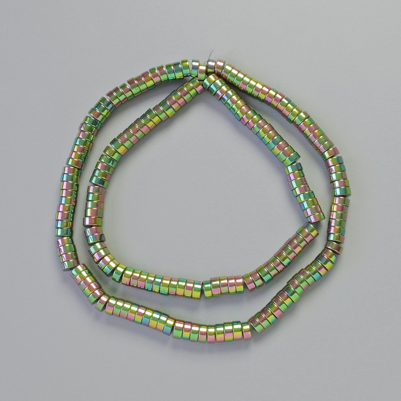 Hematite Rondelle Spacer Beads Chameleon, diameter 5x2mm+/-, length 42cm+/- on a thread