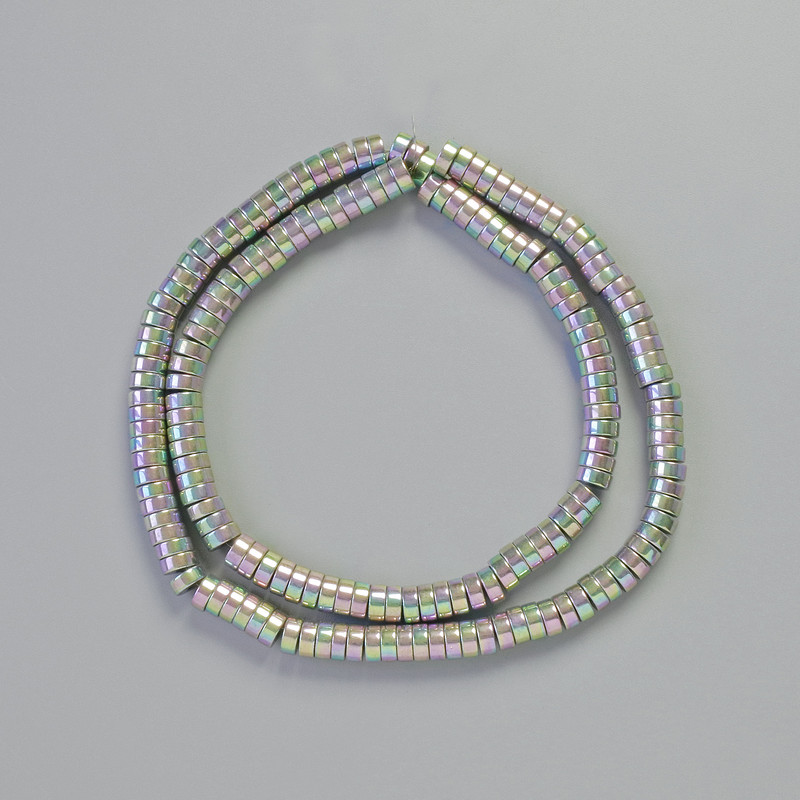 Hematite Rondelle Spacer Beads Rainbow Silver, diameter 5x2mm+/-, length 42cm+/- on a thread