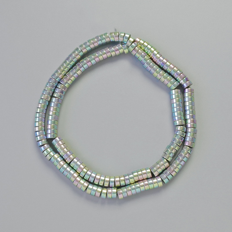 Hematite Rondelle Spacer Beads Rainbow Silver, diameter 5x2mm+/-, length 42cm+/- on a thread