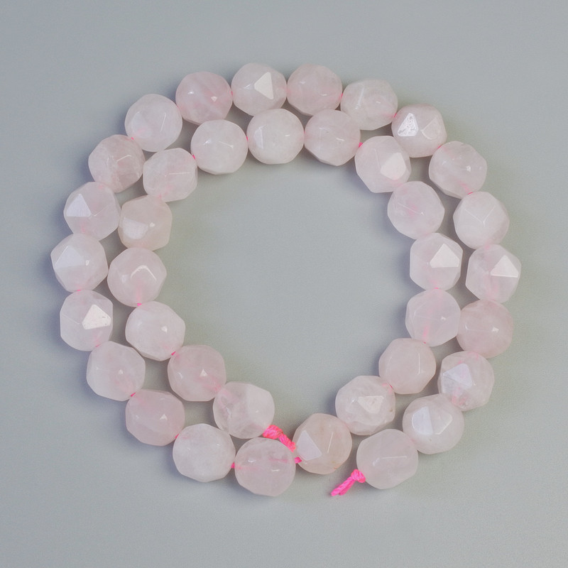 Rose Quartz Natural Stone Faceted Beads, diameter 10x12mm+/-, length 36cm+/- on a thread