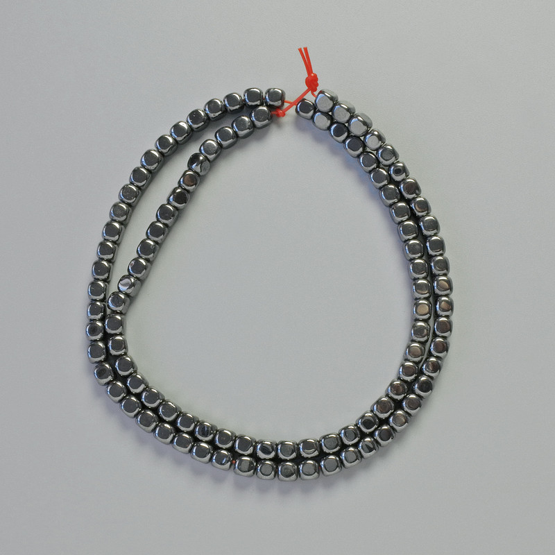 Hematite Rounded Cube Beads, black colour, diameter 4x4mm+/-, length 40cm+/- strand