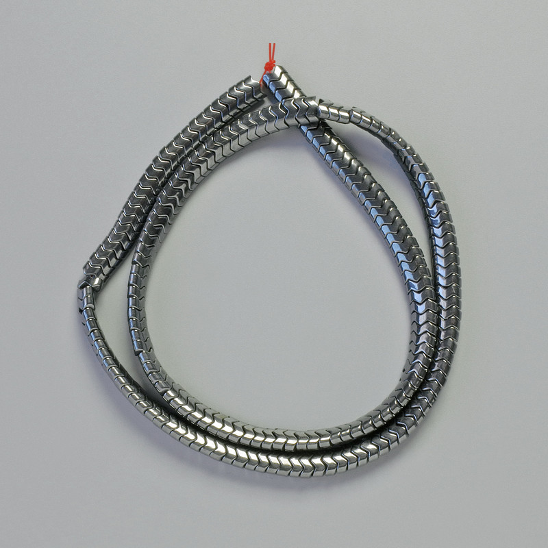 Hematite Flat Wavy Zigzag Snake Beads, black colour, diameter 5x3mm+/-, length 40cm+/- strand