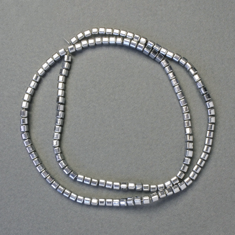 Hematite Cube Beads, Silver Colour, Diameter 3x3mm+/-, Length 40cm+/- Strand