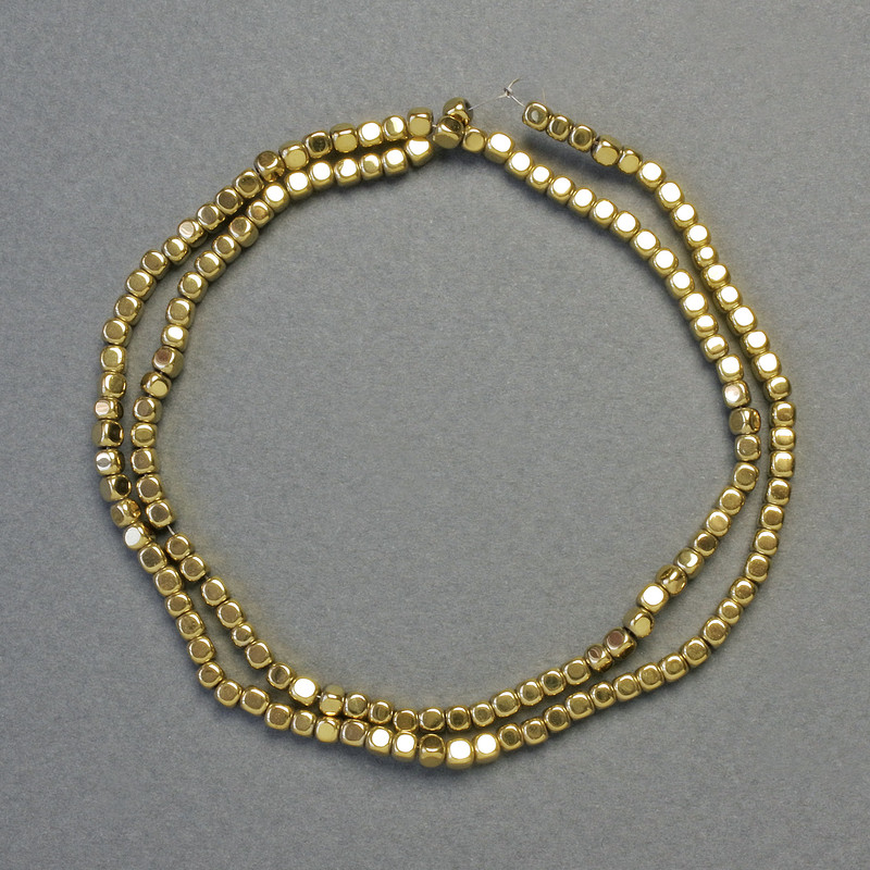 Hematite Beads Cubes Gold Colour, diameter 4x4mm+/-, length 40cm+/- strand