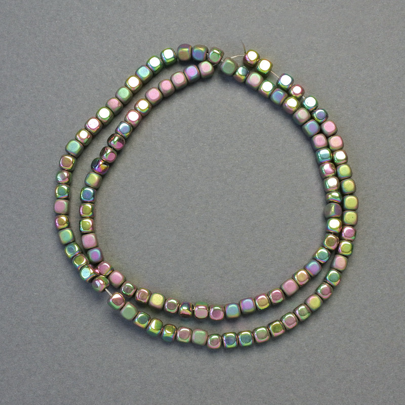 Hematite Beads Cubes Rainbow Colour Matte & Glossy, diameter 4x4mm+/-, length 40cm+/- strand