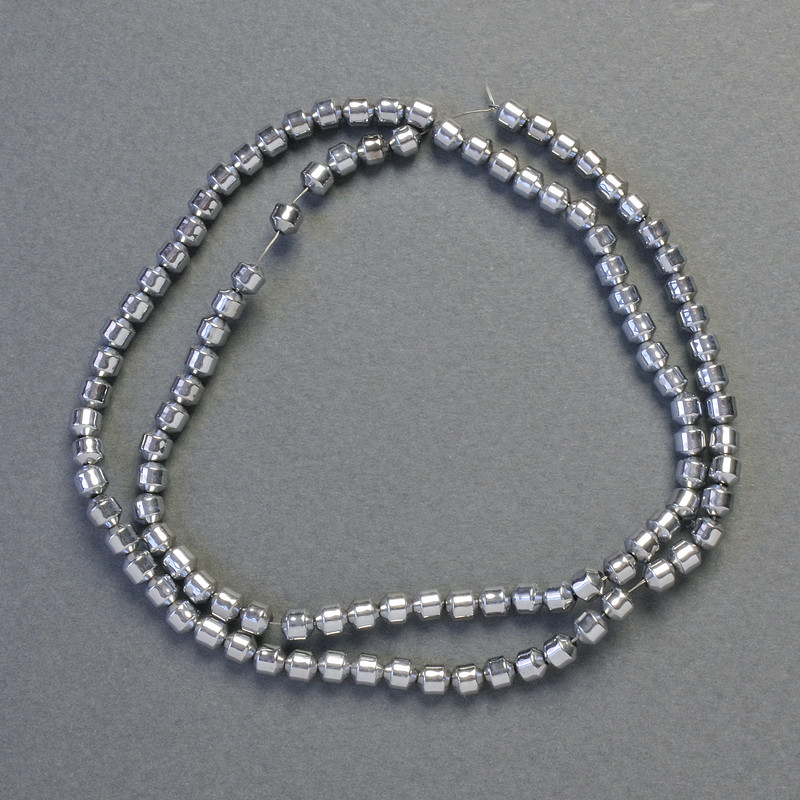 Hematite Beads Cylinder Silver Colour, Size 4x4mm+-, Length 42cm+- Strand