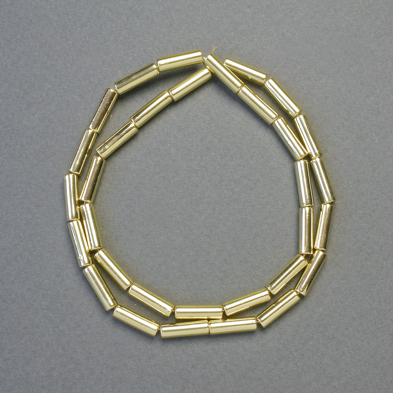 Hematite Beads Cylinder Light Gold Colour, Size 13x4mm+-, Length 42cm+- Strand
