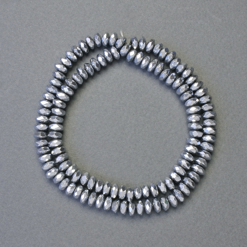 Hematite Faceted Rondelle Insert Beads, Silver Colour, Diameter 6x3mm+/-, Length 42cm+/- Strand