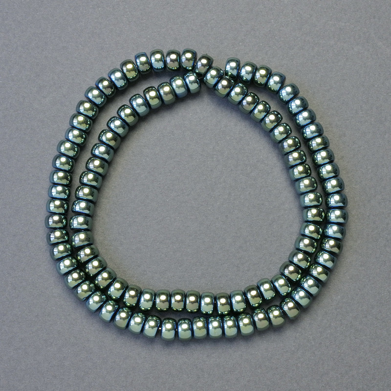 Hematite Rondelle Insert Beads, Green Chameleon Colour, Diameter 6x4mm+/-, Length 42cm+/- Strand