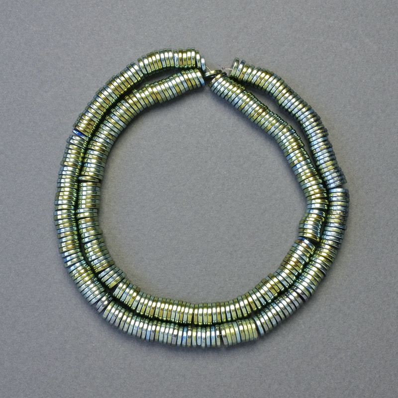 Hematite Rondelle Spacer Beads Green Chameleon Colour, Size 6x1mm+-, Length 42cm+- Strand