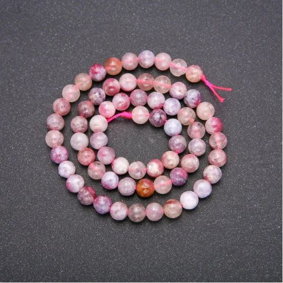Natural Stone Beads Pink Tourmaline Smooth Round, Diameter 6mm+/-, Length 38cm+