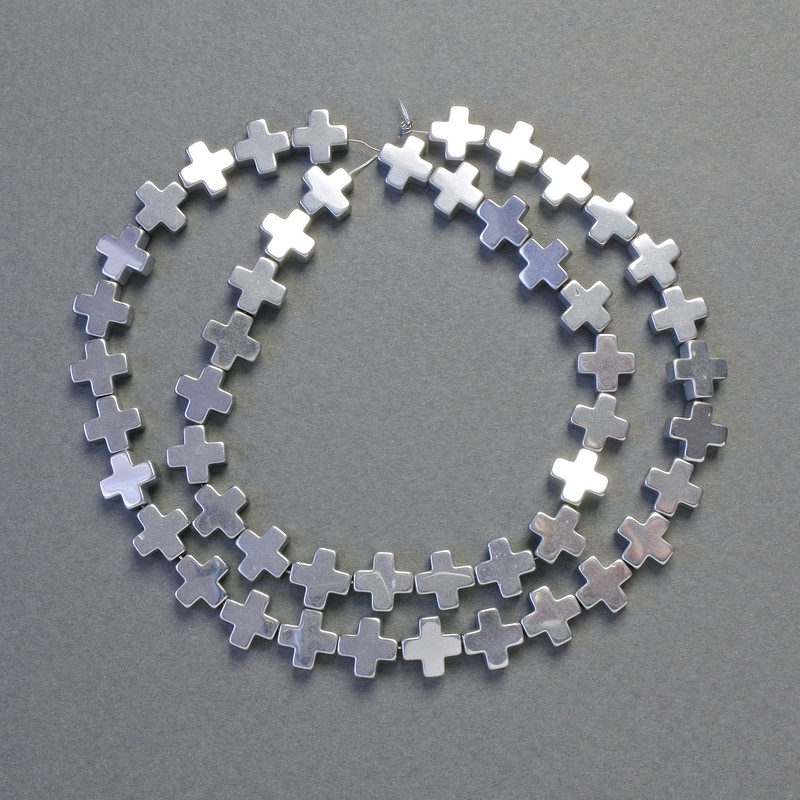 Hematite Beads Cross Silver Colour, Diameter 8x8mm+/-, Length 41cm+/- Strand