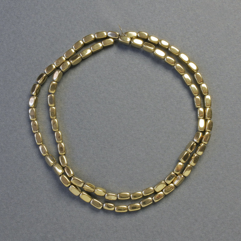 Hematite Beads Rectangular Oval Gold Colour, Diameter 3x5mm+/-, Length 41cm+/- Strand