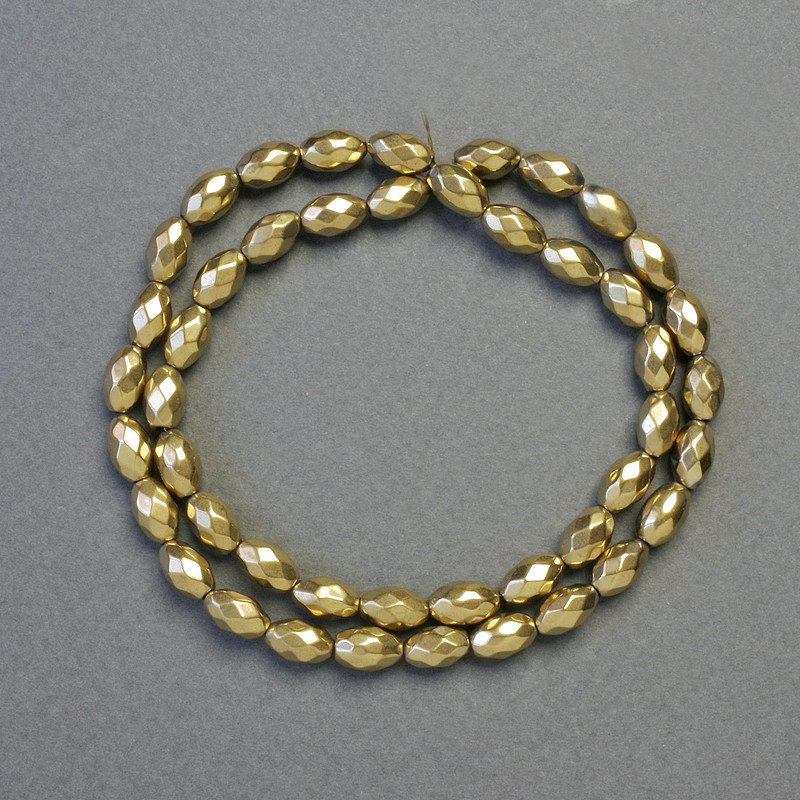 Hematite Beads Faceted Oval Gold Colour, Diameter 5x8mm+/-, Length 41cm+/- Strand
