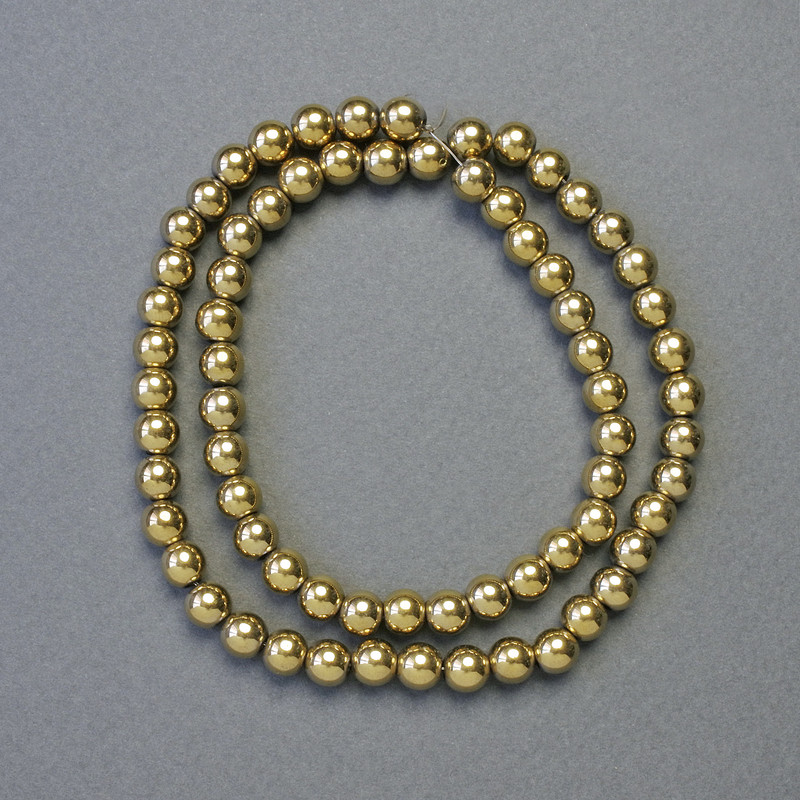 Hematite Beads Smooth Round Gold Colour, Diameter 6mm+/-, Length 41cm+/- Strand