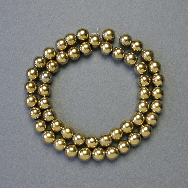 Hematite Beads Smooth Round Gold Colour, Diameter 8mm+/-, Length 42cm+/- Strand