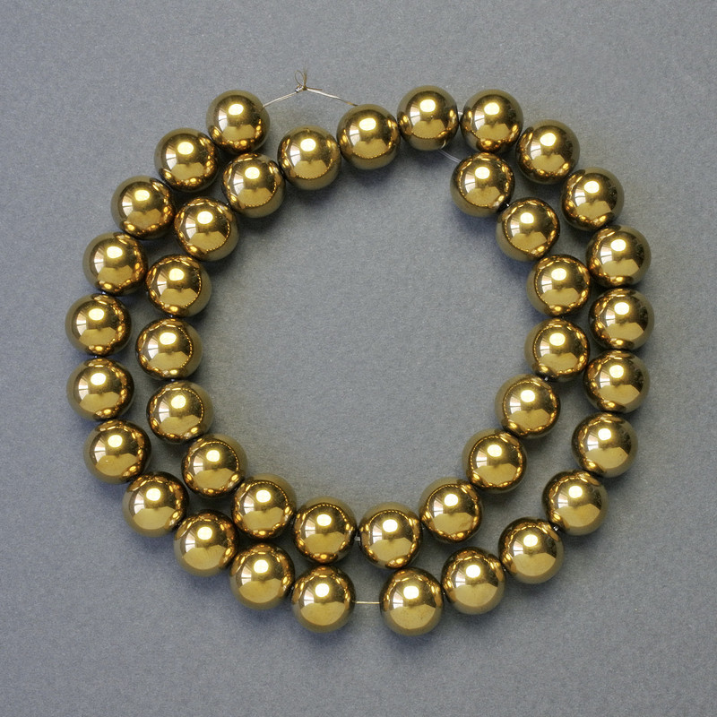 Hematite Beads Smooth Round Gold Colour, Diameter 10mm+/-, Length 42cm+/- Strand