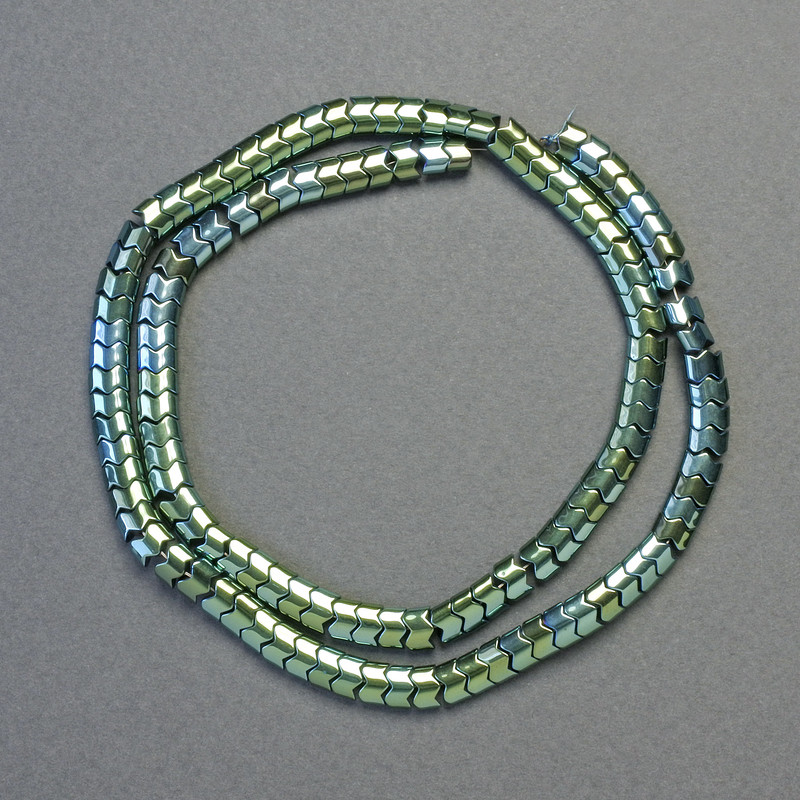 Hematite Beads Snake Zigzag Wave Chameleon Colour, Iridescent, Petrol Blue, Multicolour Green, Diameter 5x4x3mm+-, Length 41cm+- Strand