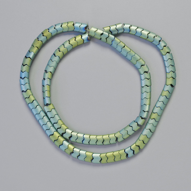Hematite Beads Snake Zigzag Wave Green Chameleon Colour, Diameter 5x4x3mm+-, Length 40cm+- Strand