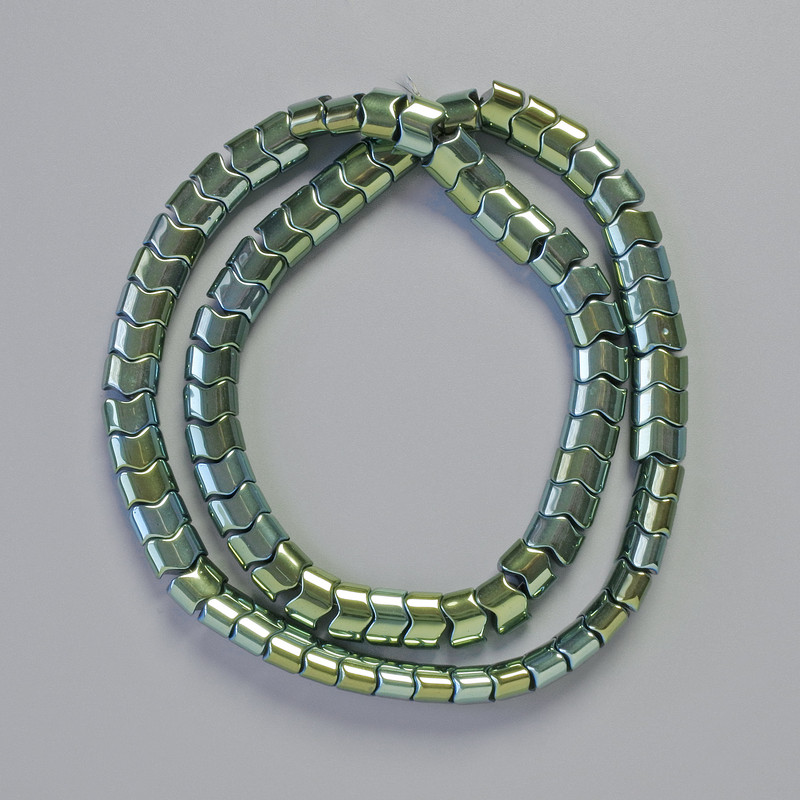 Hematite Beads Snake Zigzag Wave Green Chameleon Colour, Diameter 7x5x5mm+-, Length 42cm+- Strand