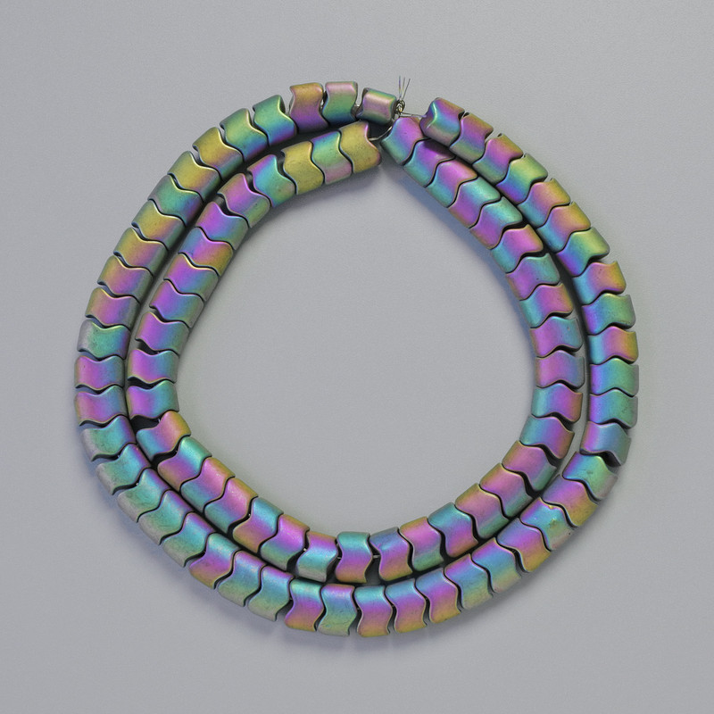 Hematite Beads Snake Zigzag Wave Rainbow Colour, Diameter 7x5x5mm+-, Length 42cm+- Strand