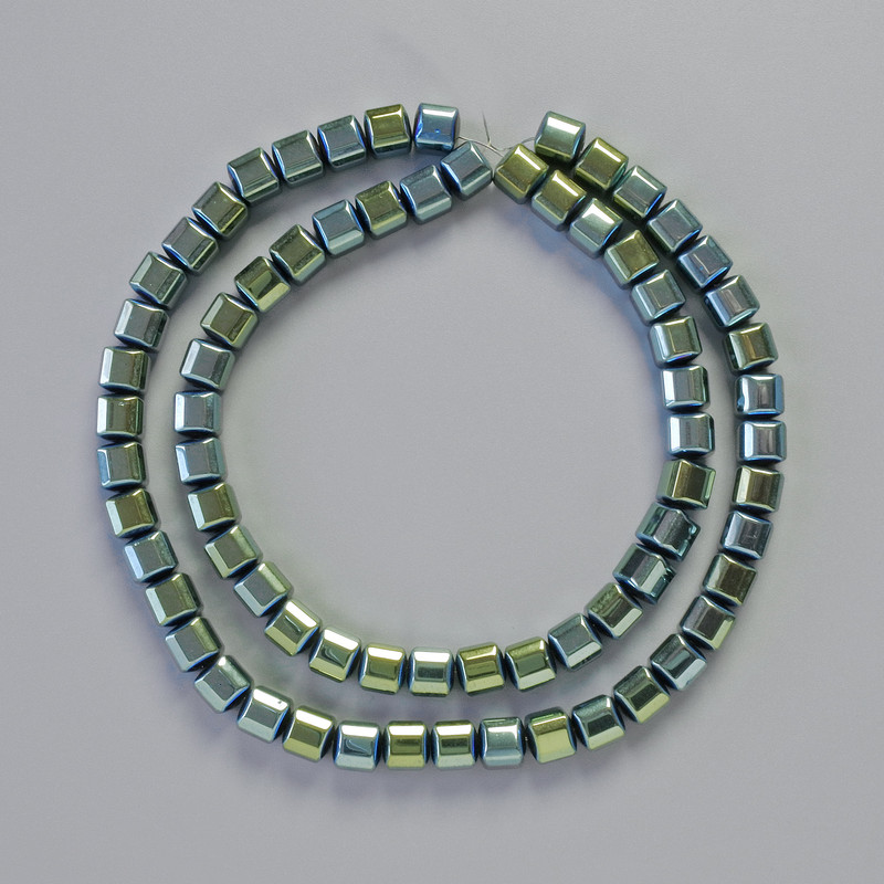 Hematite Beads Cubes Green Chameleon Colour, Diameter 6x6mm+-, Length 41cm+- Strand