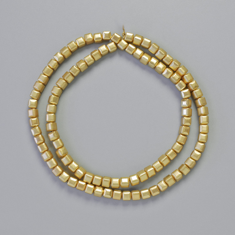 Hematite Beads Cubes Matte Gold Colour, Diameter 4x4mm+-, Length 41cm+- Strand