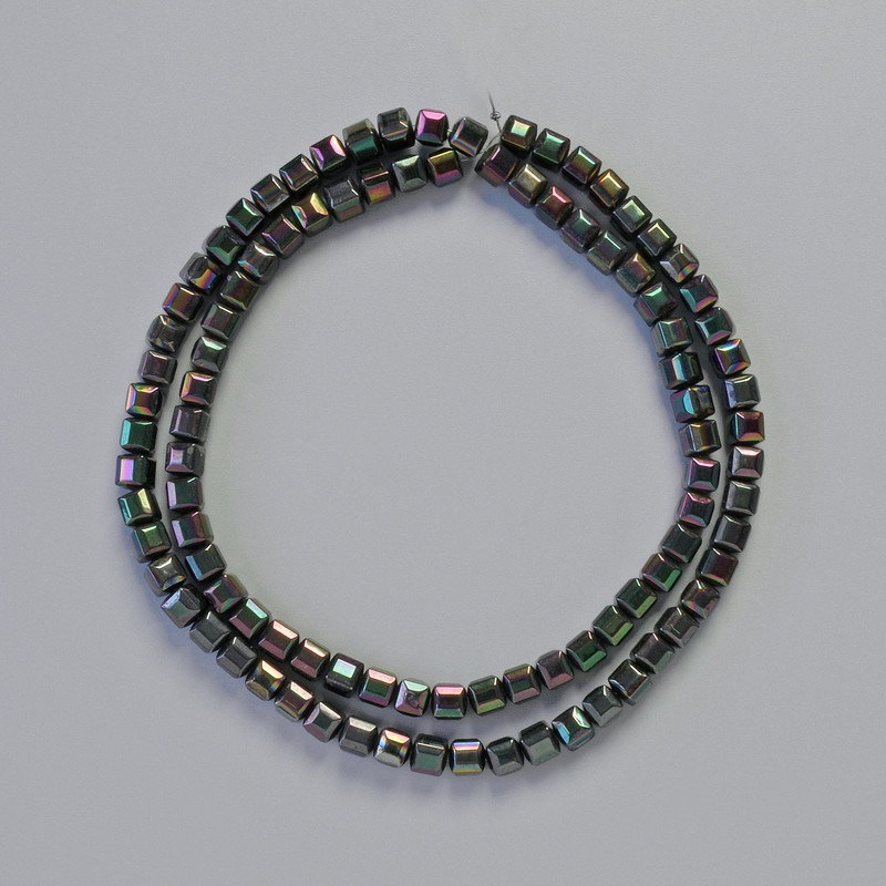 Hematite Beads Cubes Petrol Black Colour, Diameter 4x4mm+-, Length 40cm+- Strand