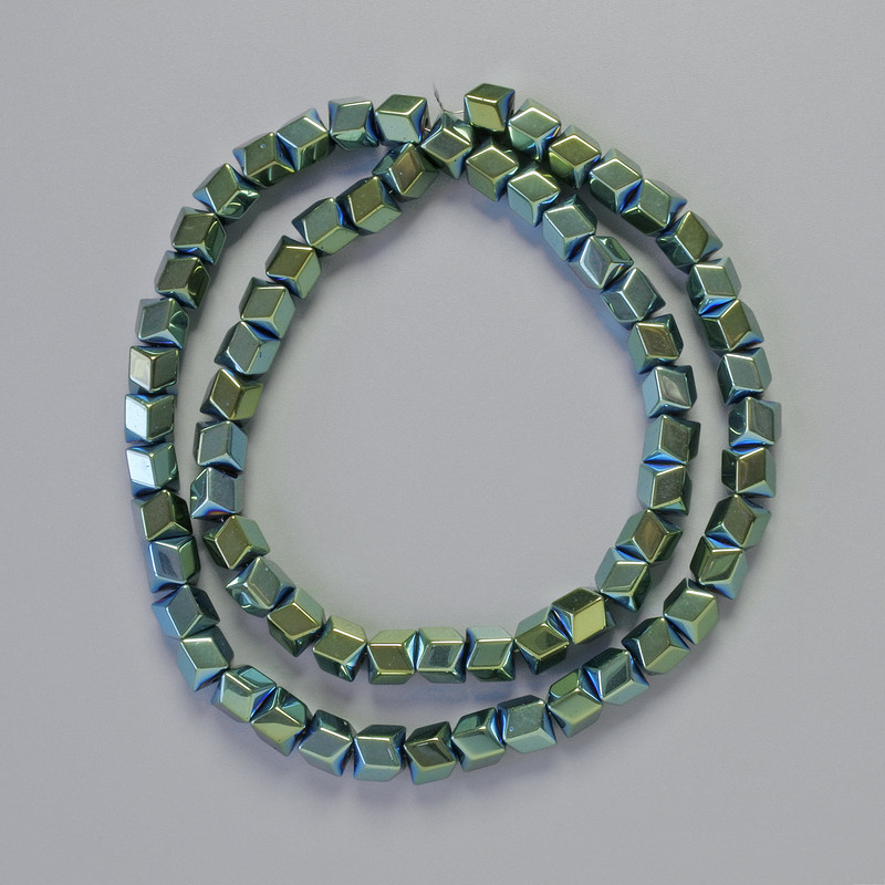 Hematite Beads Hexagons Zigzag Green Chameleon Colour, Diameter 6x6mm+-, Length 42cm+- Strand