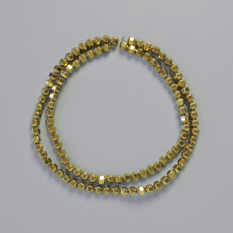 Hematite Beads Small Hexagons Gold Colour, Diameter 4x4mm+/-, Length 41cm+/- Strand