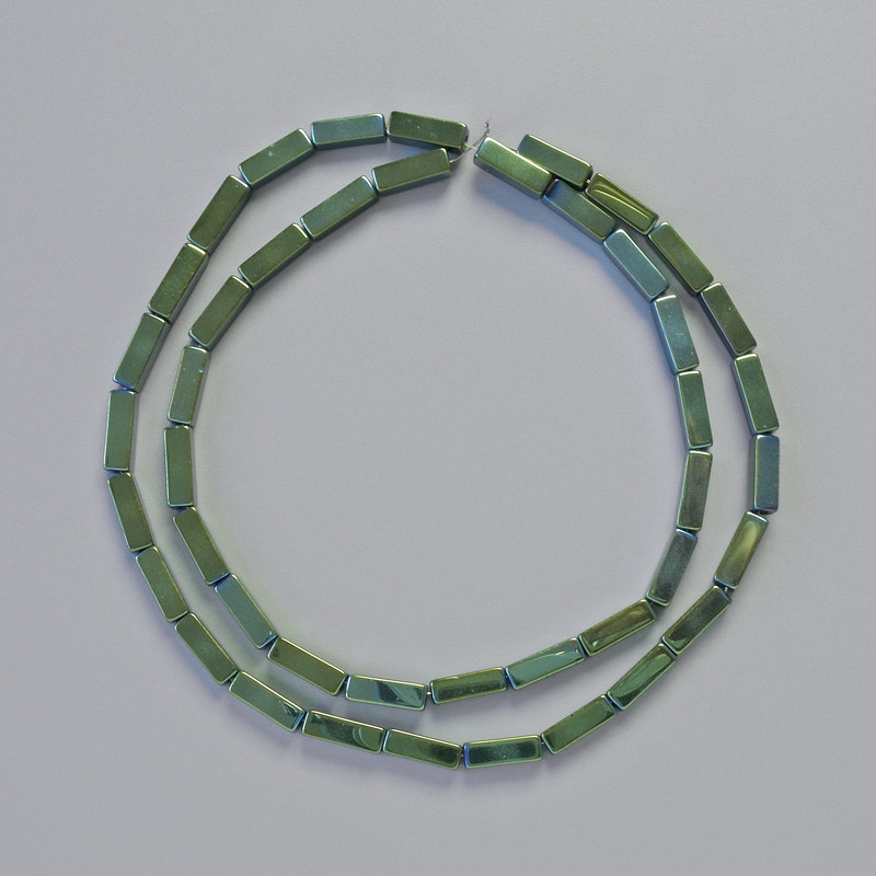 Hematite Beads Rectangles 9x3mm+- Green Chameleon Colour Strand