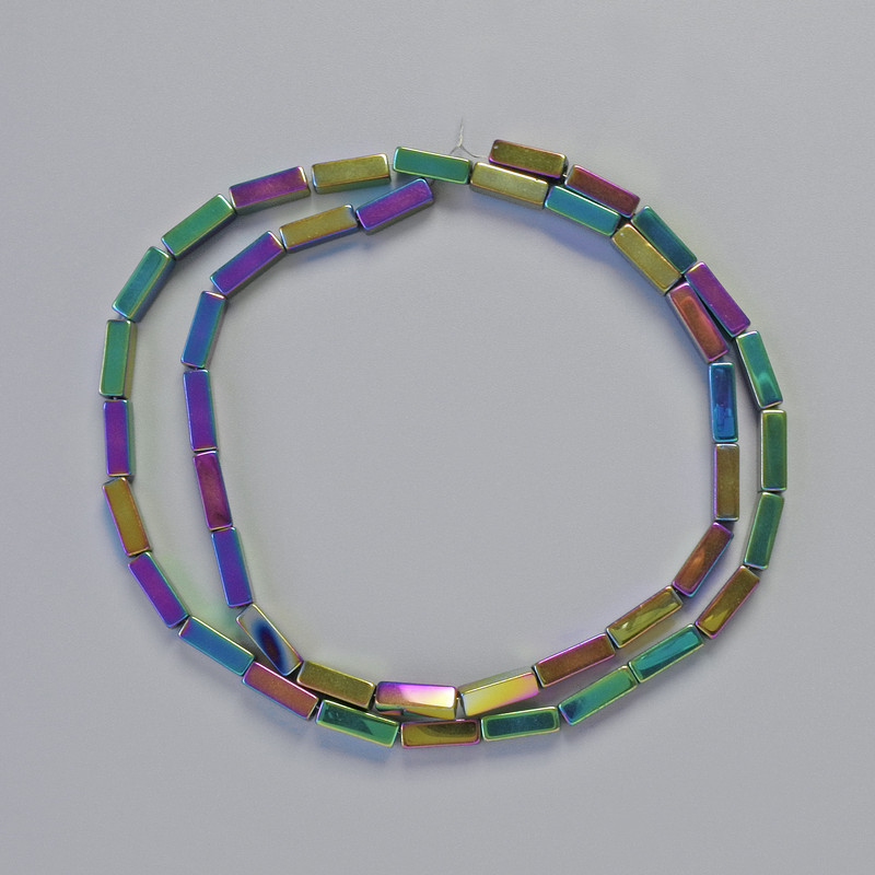 Hematite Beads Rectangles, 9x3mm+-, Rainbow Colour, Strand