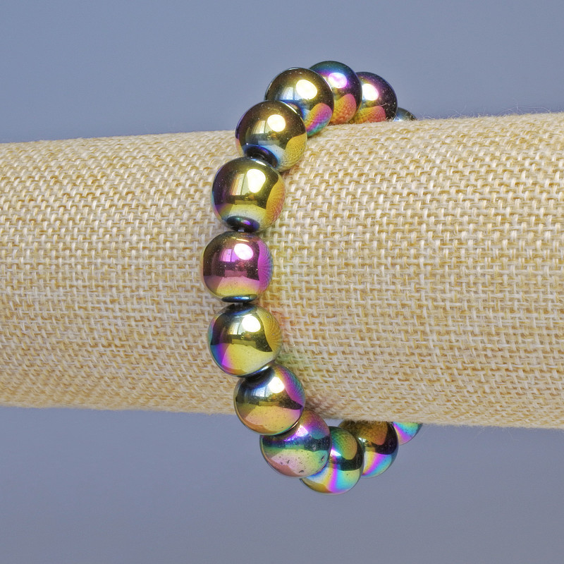 Hematite Bracelet, Petrol Colour Round Beads, Diameter 12mm+-, Length 18cm+- Stretch