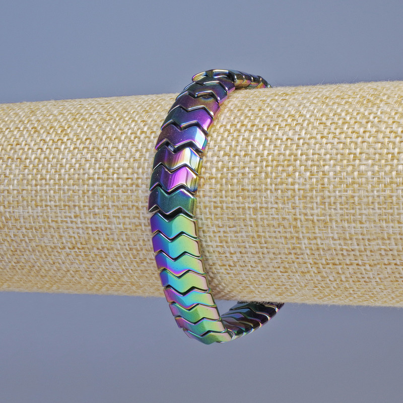 Hematite Bracelet, Petrol Colour Snake Zigzag, Diameter 12x6x5mm+-, Length 18cm+- Stretch