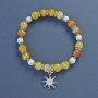 Bracelet Agate yellow and white smooth beads, diameter 8mm±, diameter 6mm±, length 18cm± stretchy with Sun pendant
