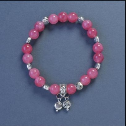Tourmaline (Synthetic) Bracelet, Smooth Round Beads, Diameter 8mm+-, Length 18cm+- Stretch with Smiley Charm