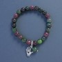Tourmaline and Jasper Bracelet, Smooth Round Beads, Diameter 8mm+-, Length 18cm+- Stretch with Palm Charm