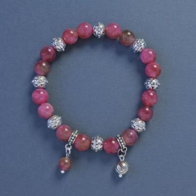 Tourmaline Bracelet, Smooth Round Beads, Diameter 8mm+-, Length 18cm+- Stretch with Rose Charm