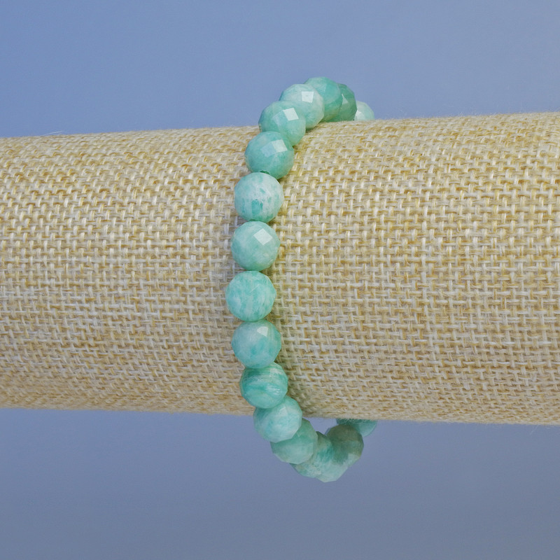 Amazonite Bracelet, natural stone faceted bead, diameter 8mm+/-, length 18cm+/- stretch