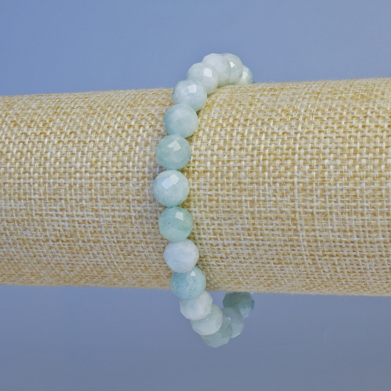 Aquamarine Bracelet, natural stone faceted bead, diameter 8mm+/-, length 18cm+/- stretch