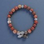 Red Jasper Bracelet, smooth round beads, diameter 8mm+/-, length 18cm+/- stretch with Leaf charm