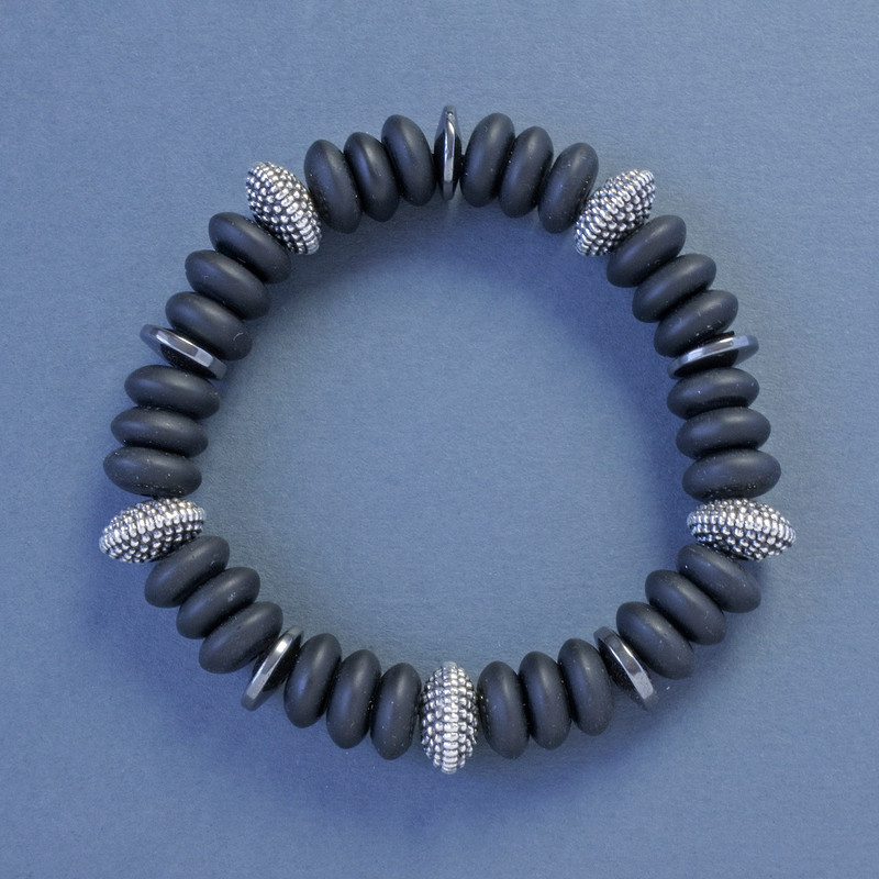 Shungite Bracelet, rondelle, diameter 10x4mm+/-, length 18cm+/- stretch with inserts