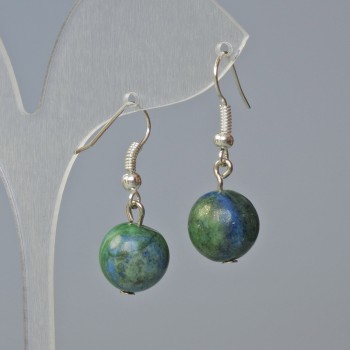 Azurite Earrings, smooth bead, diameter 12mm+/-, length 30mm+
