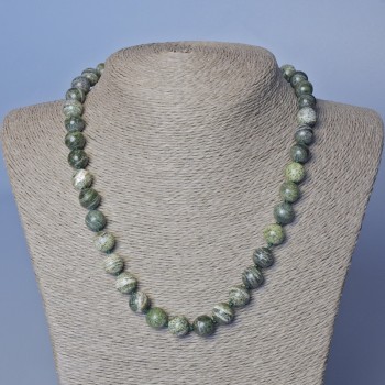 Serpentine Necklace, natural stone smooth bead, diameter 10mm+/-, length 49cm+