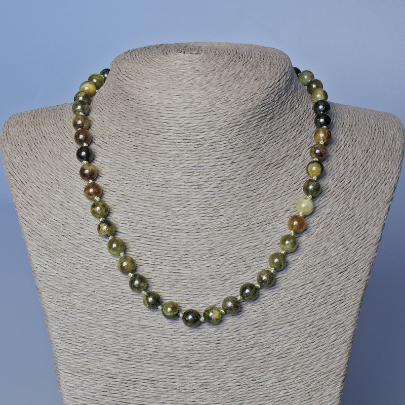 Grossular (Green Garnet) Necklace, natural stone smooth bead, diameter 6mm+/-, length 48cm+